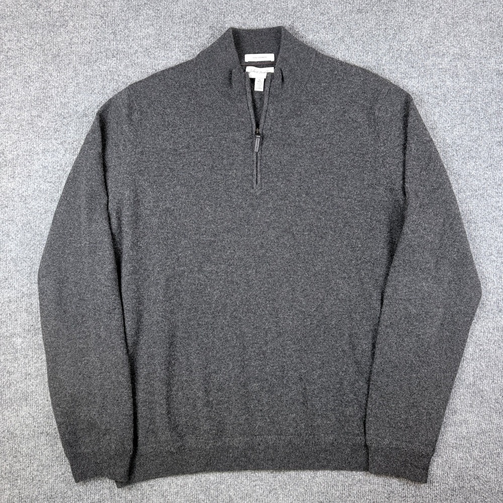Nordstrom Sweater Mens XL TALL Dark Gray 100% Cashmere 1/4 Zip Pullover Knit